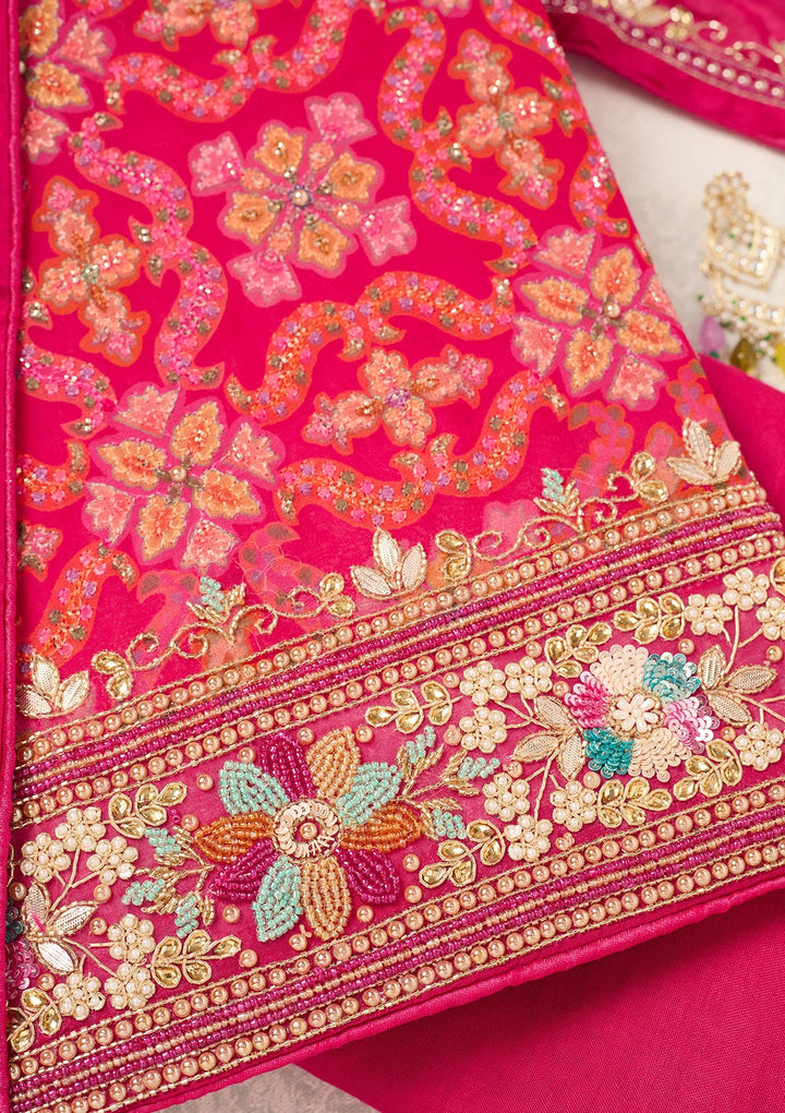 Rani Pink Stonework Georgette Unstitched Salwar Suit-Koskii