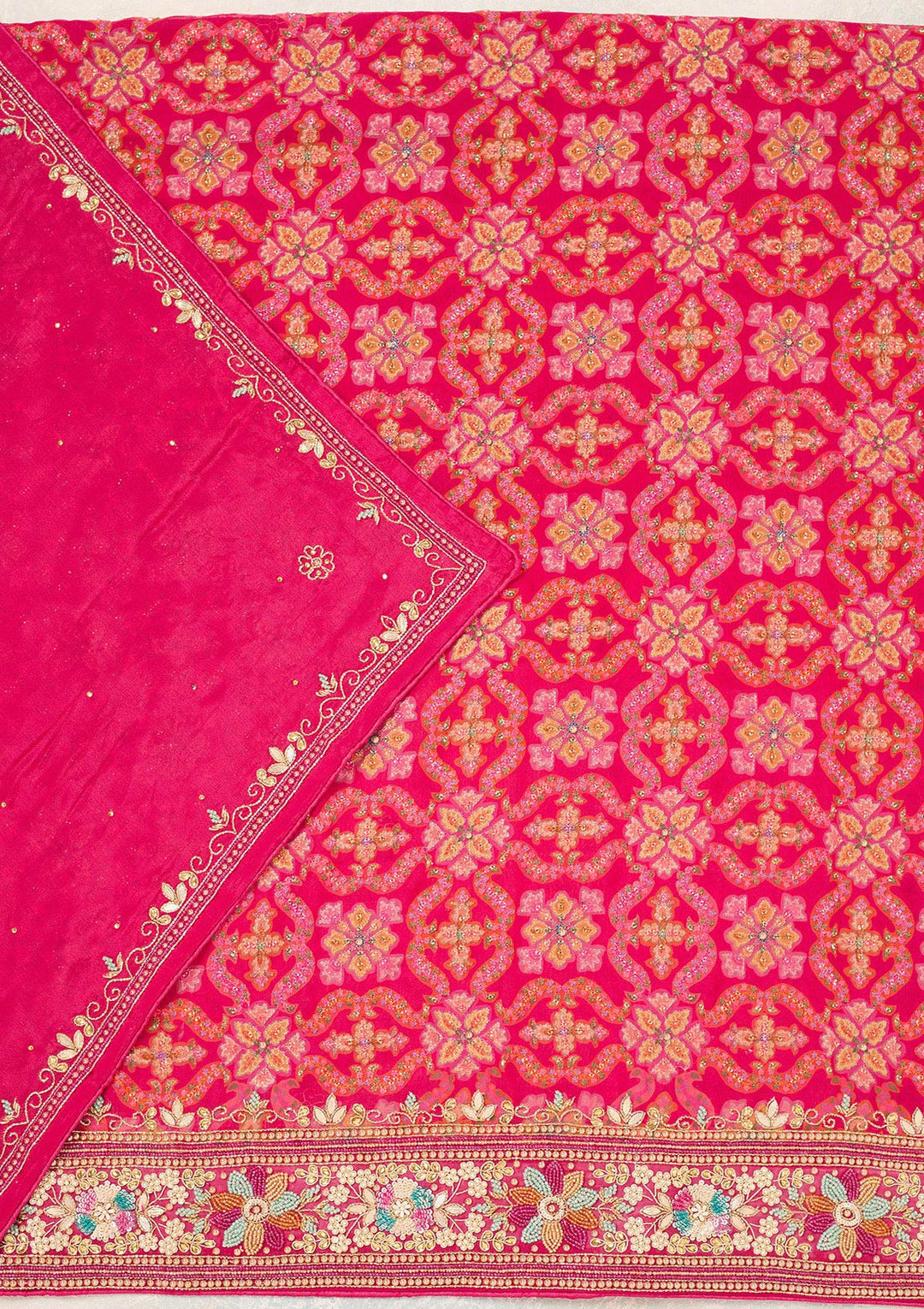 Rani Pink Stonework Georgette Unstitched Salwar Suit-Koskii