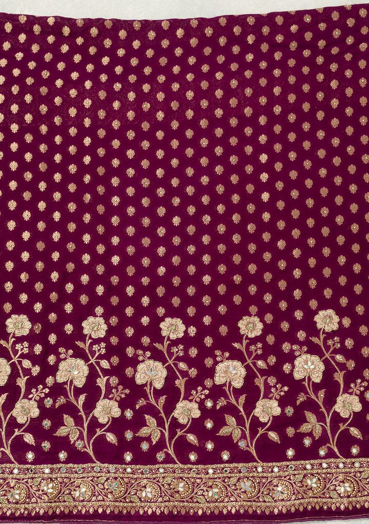 Purple Stonework (Gold) Dola Silk Unstitched Salwar Suit