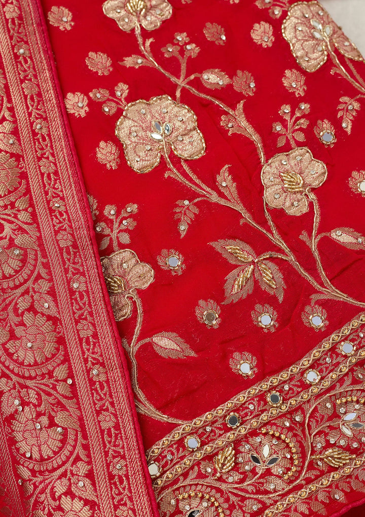 Rani Pink Stonework (Gold) Dola Silk Unstitched Salwar Suit