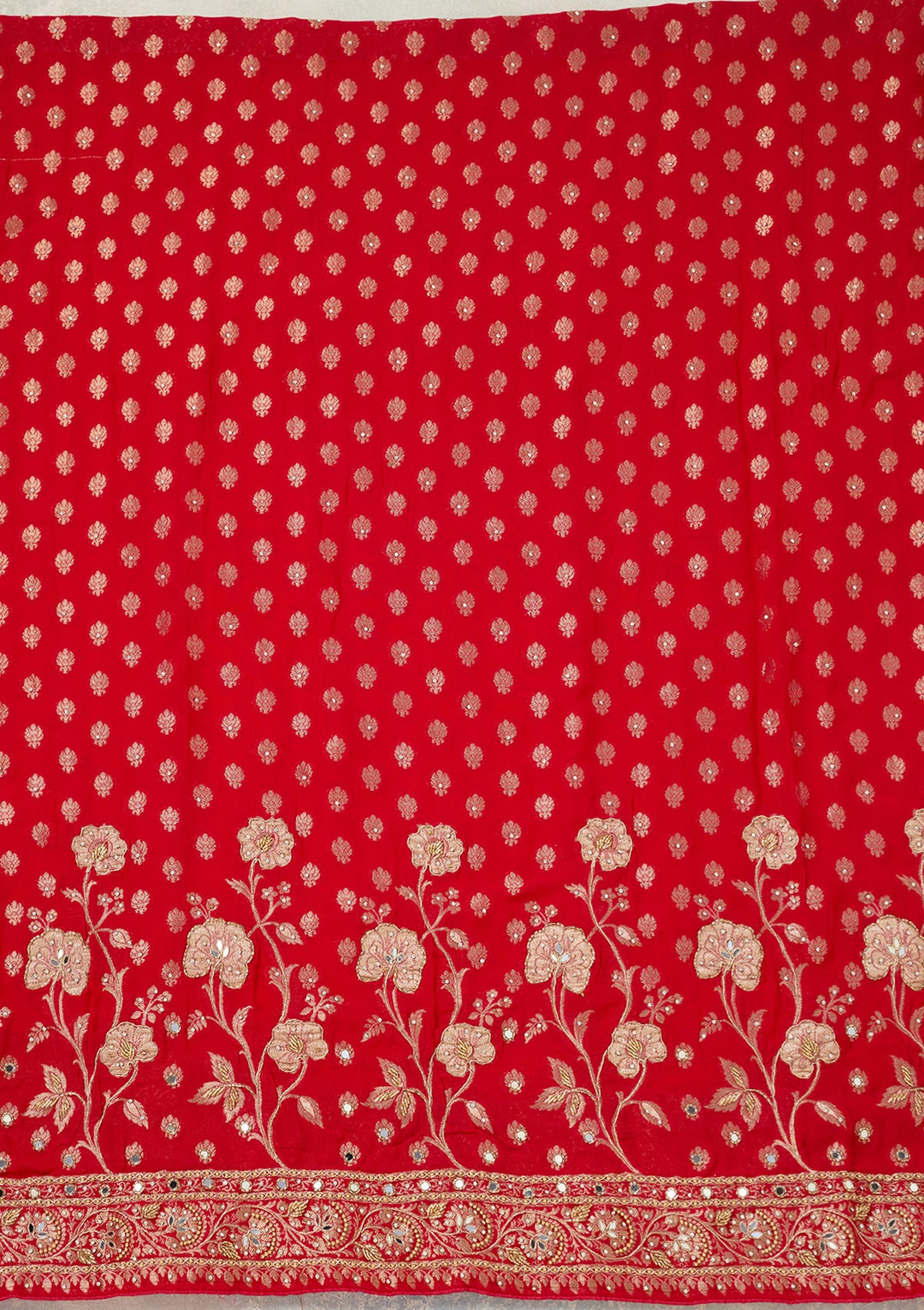 Rani Pink Stonework (Gold) Dola Silk Unstitched Salwar Suit