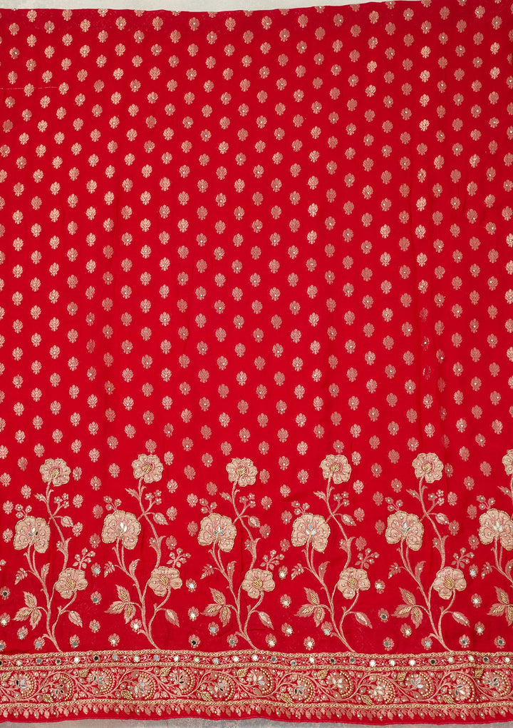 Rani Pink Stonework (Gold) Dola Silk Unstitched Salwar Suit