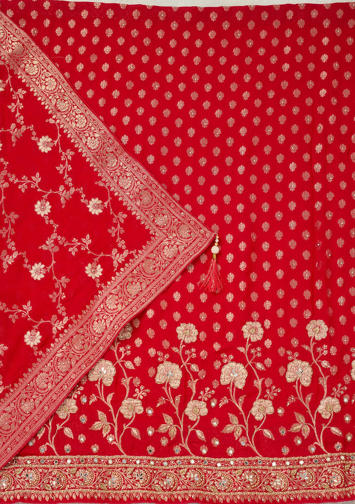 Rani Pink Stonework (Gold) Dola Silk Unstitched Salwar Suit