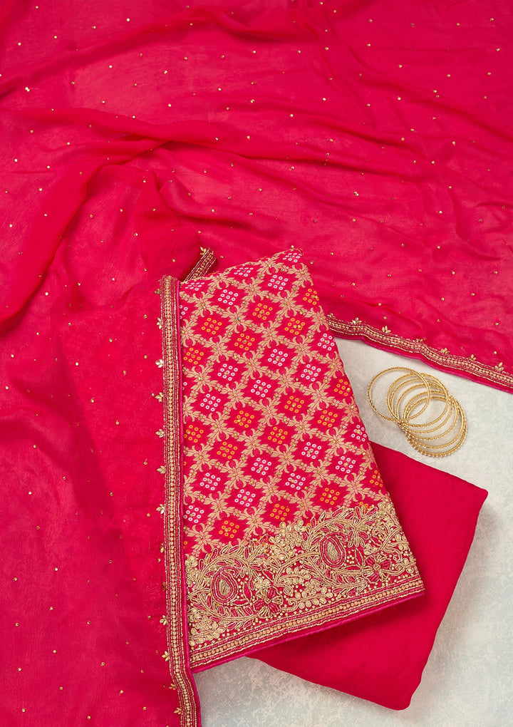 Rani Pink Stonework (Silver) Georgette Unstitched Salwar Suit