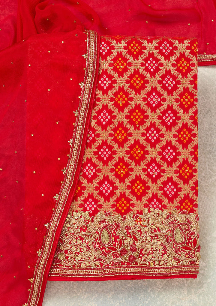 Red Stonework (Silver) Georgette Unstitched Salwar Suit