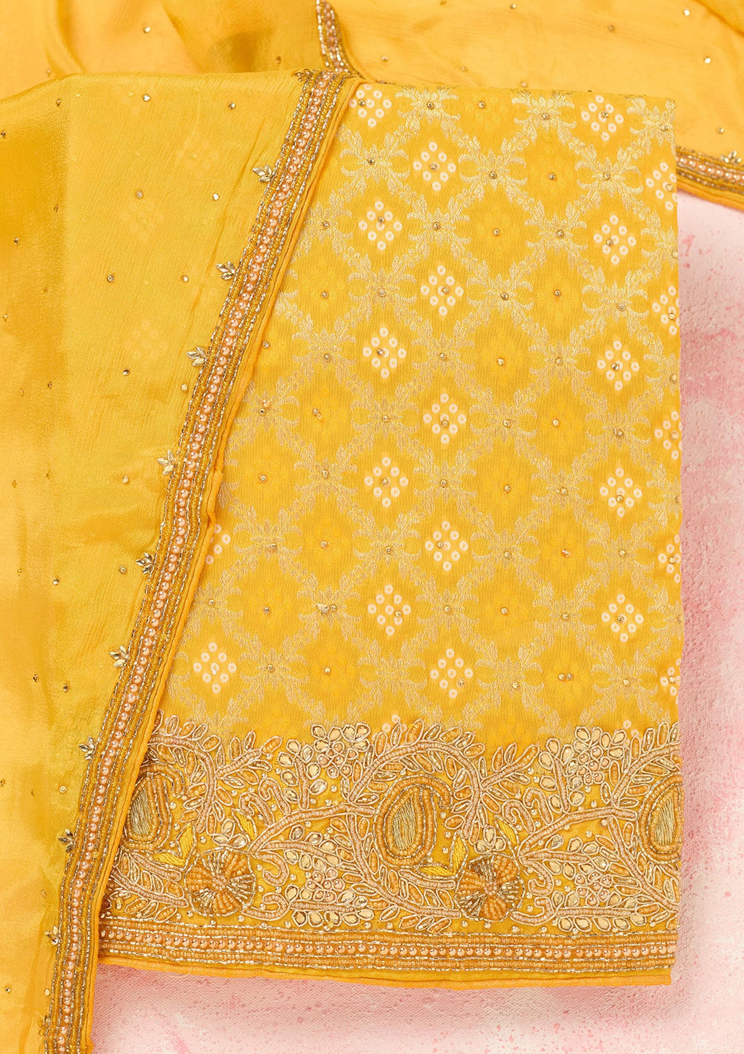 Yellow Stonework (Silver) Georgette Unstitched Salwar Suit