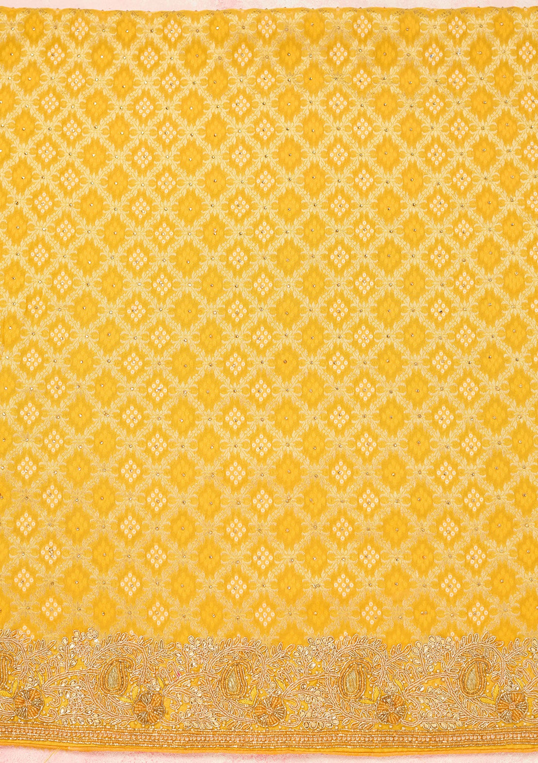 Yellow Stonework (Silver) Georgette Unstitched Salwar Suit