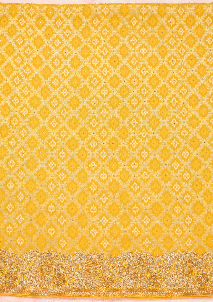 Yellow Stonework (Silver) Georgette Unstitched Salwar Suit