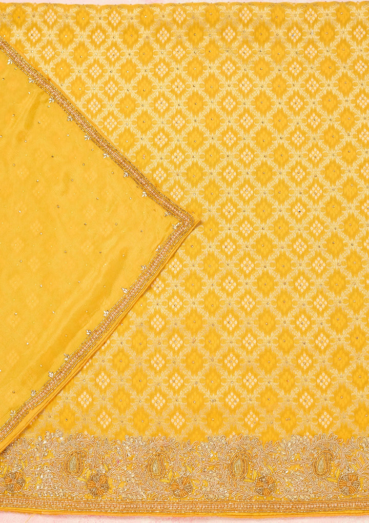 Yellow Stonework (Silver) Georgette Unstitched Salwar Suit