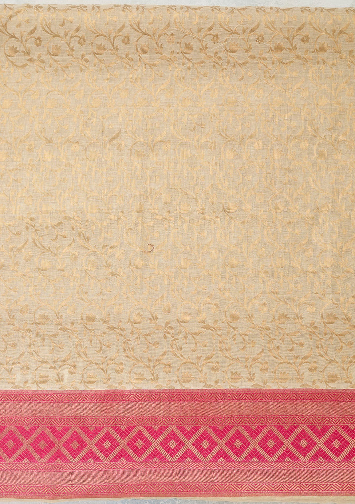 Cream Zariwork (Gold) Banarasi Unstitched Salwar Suit-Koskii