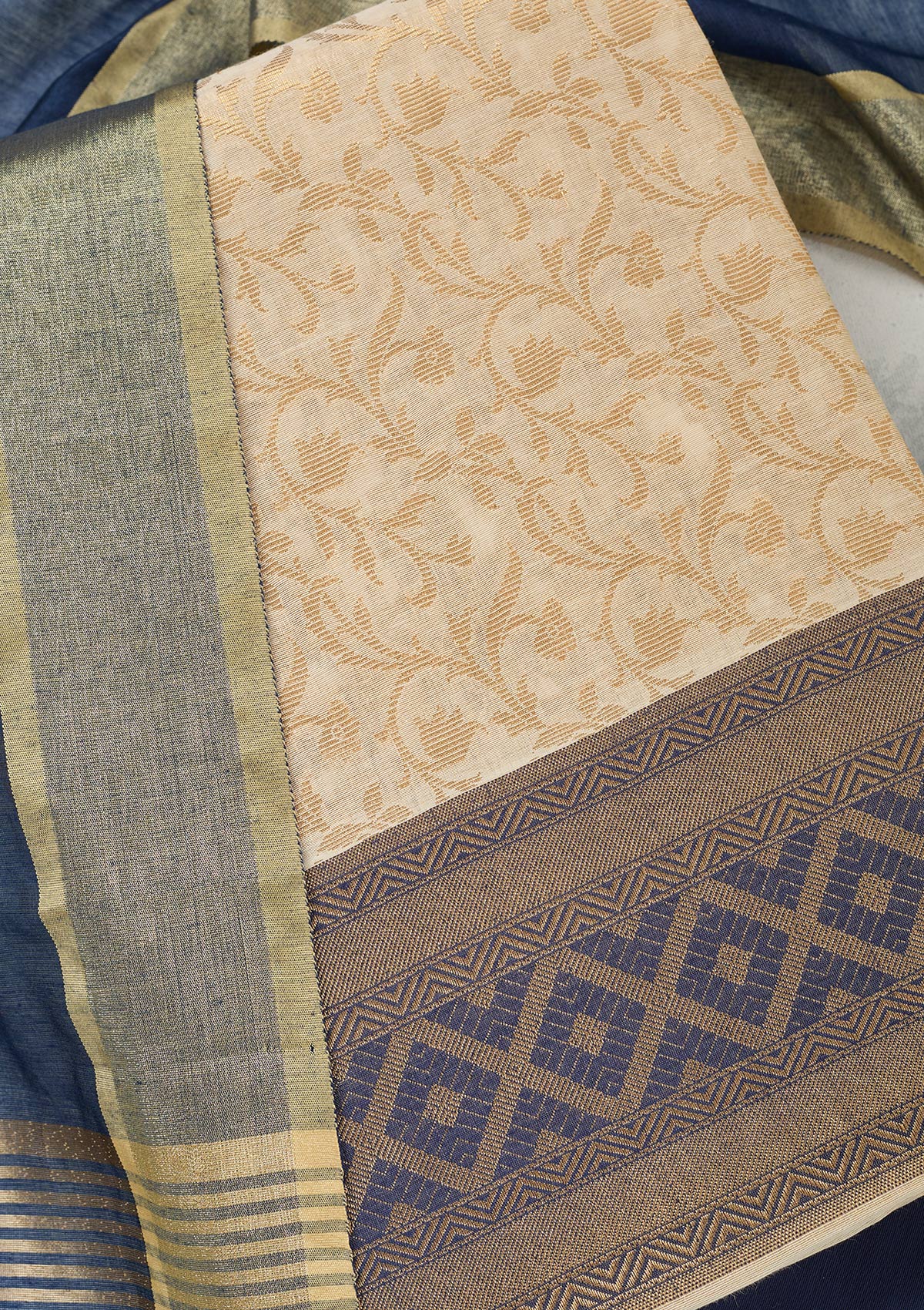 Cream Zariwork (Gold) Banarasi Unstitched Salwar Suit-Koskii