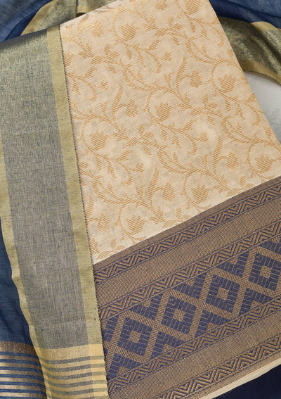 Cream Zariwork (Gold) Banarasi Unstitched Salwar Suit-Koskii