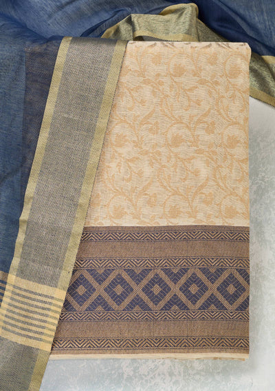 Cream Zariwork (Gold) Banarasi Unstitched Salwar Suit-Koskii
