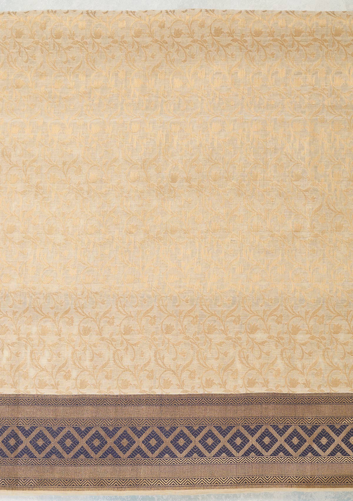 Cream Zariwork (Gold) Banarasi Unstitched Salwar Suit-Koskii