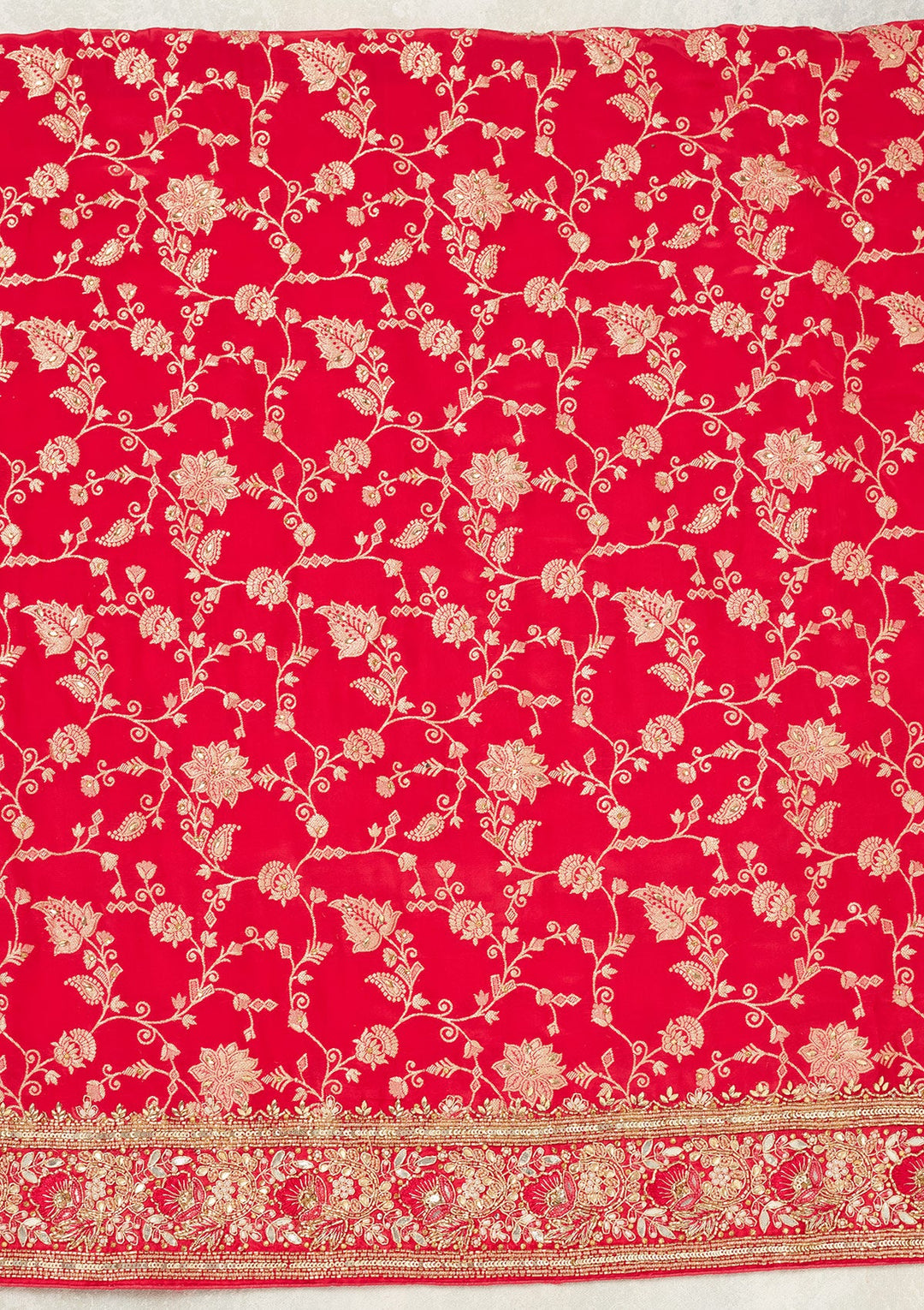 Magenta Pink Stonework (Gold) Dola Silk Unstitched Salwar Suit