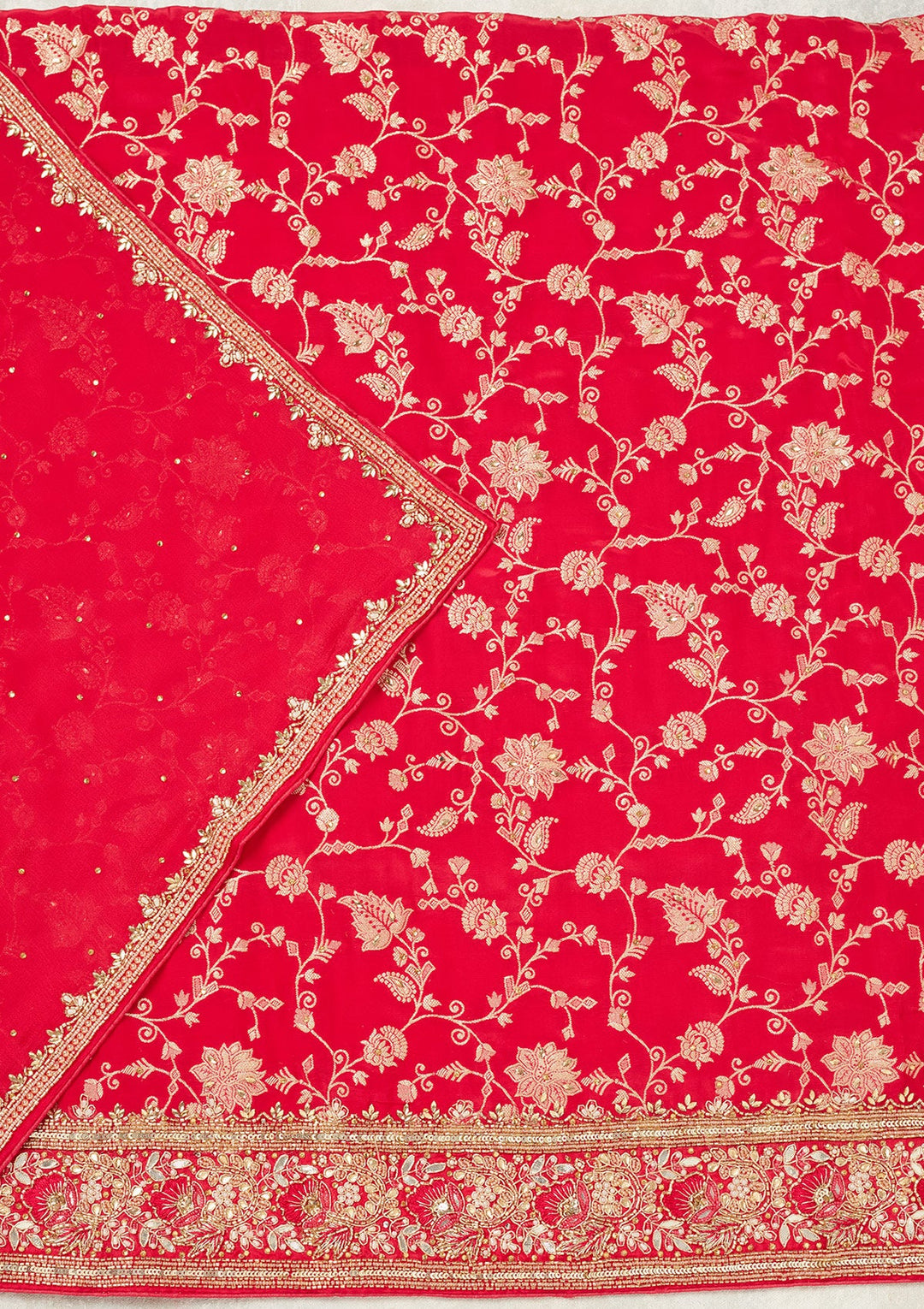 Magenta Pink Stonework (Gold) Dola Silk Unstitched Salwar Suit