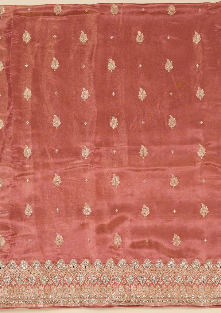 Onion Pink Stonework Dola Silk Unstitched Salwar Suit-Koskii