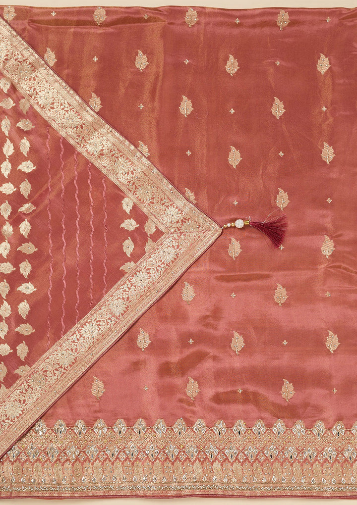 Onion Pink Stonework Dola Silk Unstitched Salwar Suit-Koskii