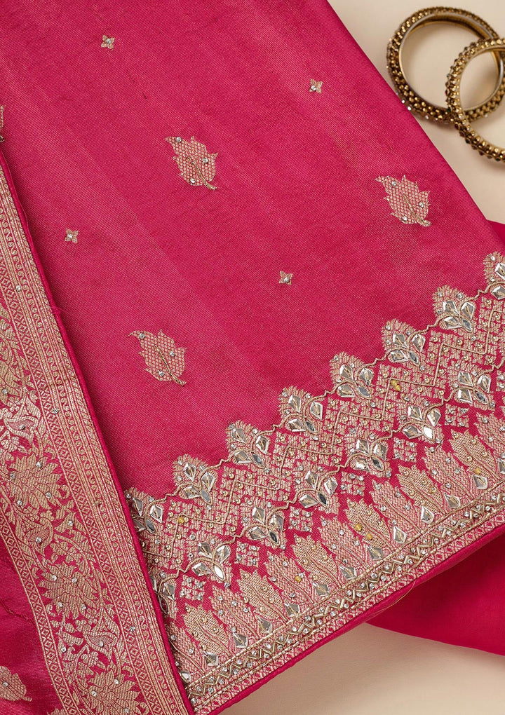 Pink Stonework Dola Silk Unstitched Salwar Suit-Koskii