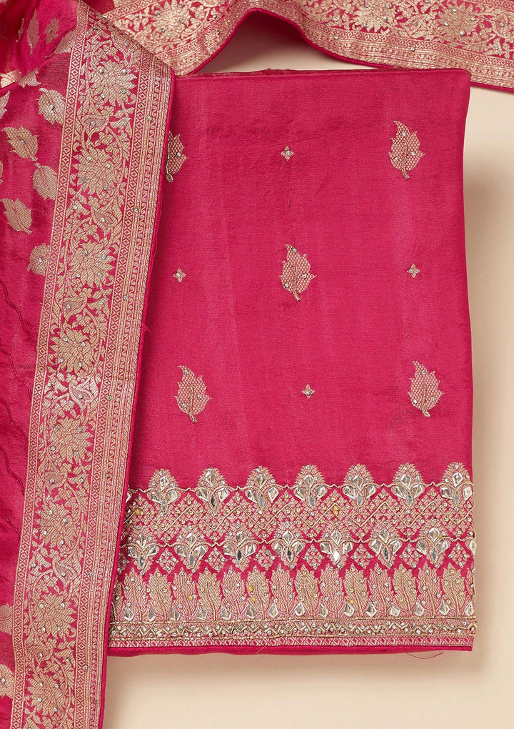Pink Stonework Dola Silk Unstitched Salwar Suit-Koskii