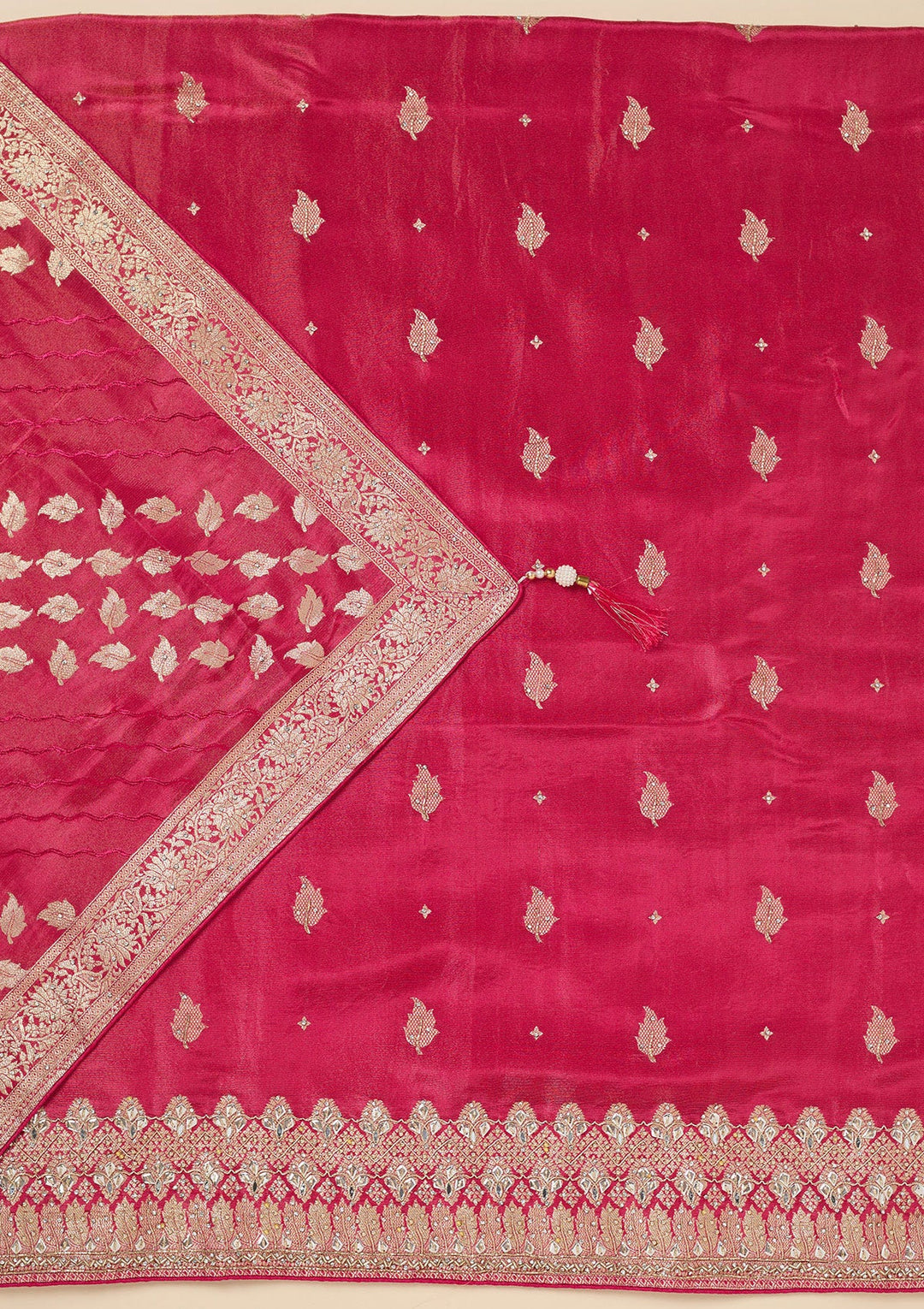 Pink Stonework Dola Silk Unstitched Salwar Suit-Koskii