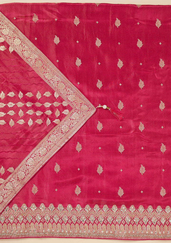 Pink Stonework Dola Silk Unstitched Salwar Suit-Koskii