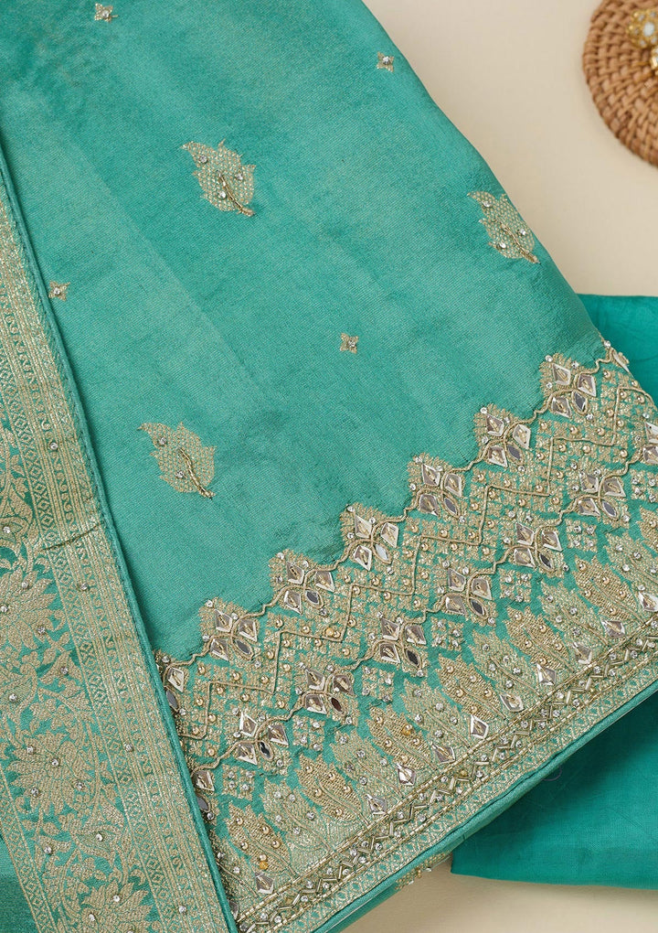 Sea Green Stonework Dola Silk Unstitched Salwar Suit-Koskii