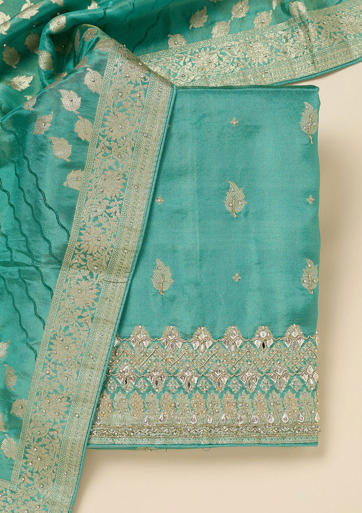 Sea Green Stonework Dola Silk Unstitched Salwar Suit-Koskii