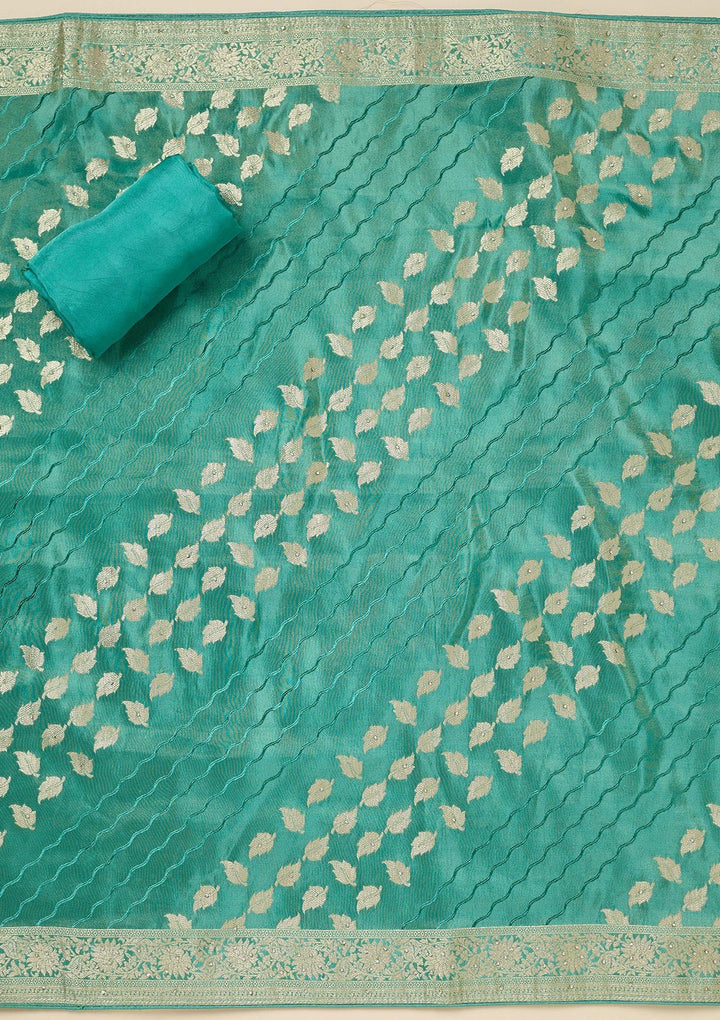 Sea Green Stonework Dola Silk Unstitched Salwar Suit-Koskii