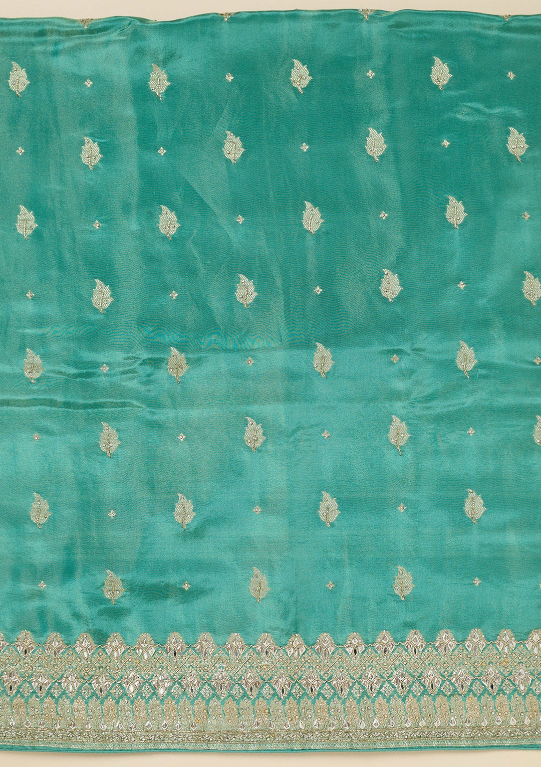 Sea Green Stonework Dola Silk Unstitched Salwar Suit-Koskii