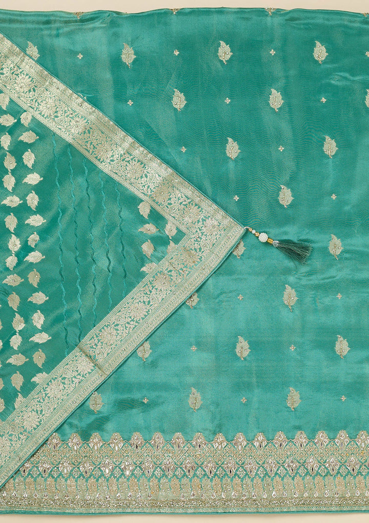 Sea Green Stonework Dola Silk Unstitched Salwar Suit-Koskii
