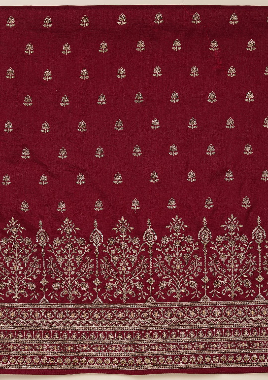 Maroon Zariwork (Gold) Soft Raw Silk Unstitched Salwar Suit_koskii