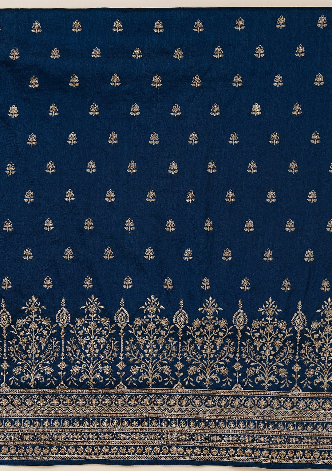 Peacock Blue Zariwork (Gold) Soft Raw Silk Unstitched Salwar Suit_koskii