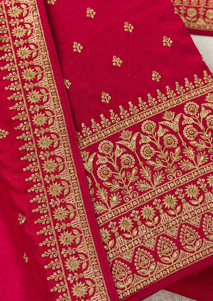 Rani Pink Cording Soft Raw Silk Unstitched Salwar Suit