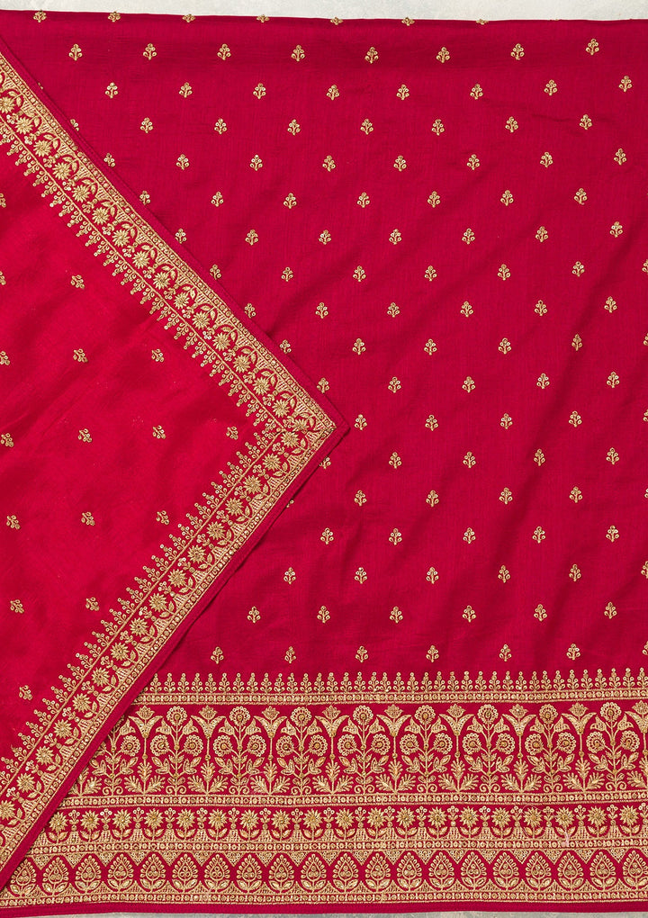 Rani Pink Cording Soft Raw Silk Unstitched Salwar Suit