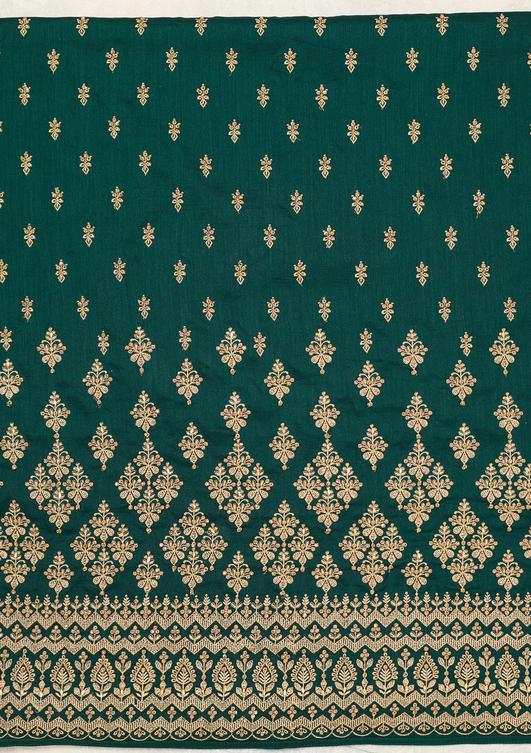 Bottle Green Zariwork (Gold) Soft Raw Silk Unstitched Salwar Suit-Koskii