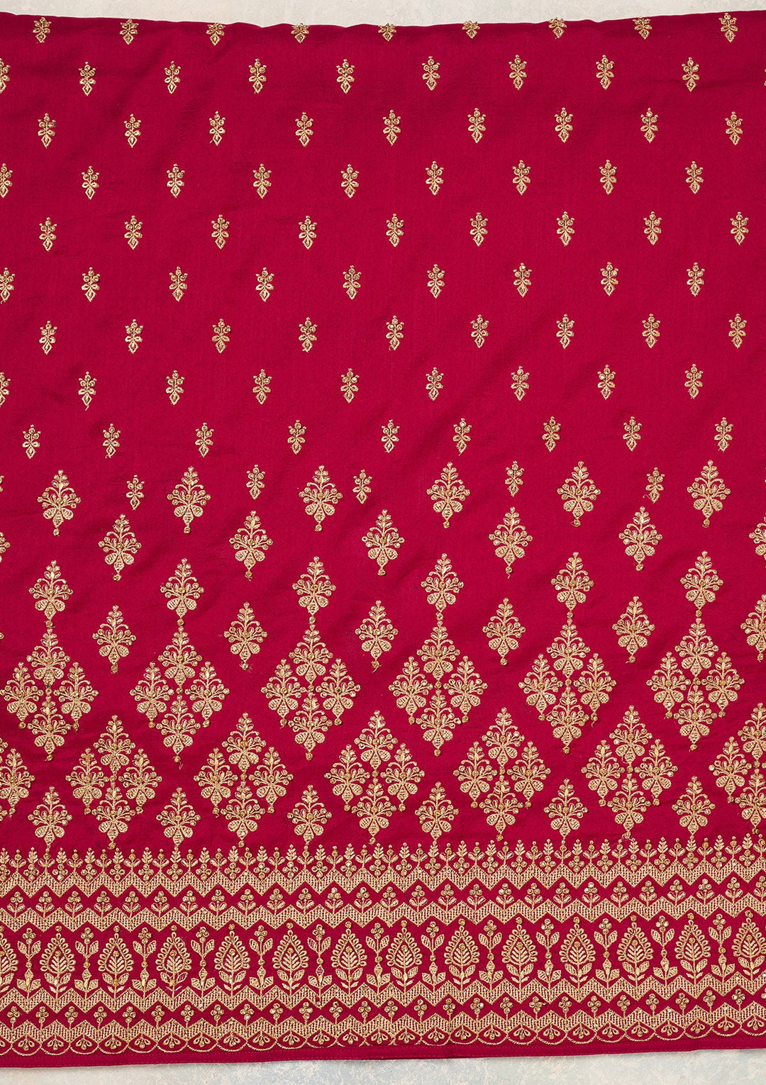 Rani Pink Zariwork (Gold) Soft Raw Silk Unstitched Salwar Suit-Koskii