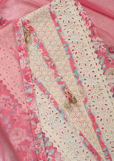 Pink Threadwork Cotton Unstitched Salwar Suit-Koskii