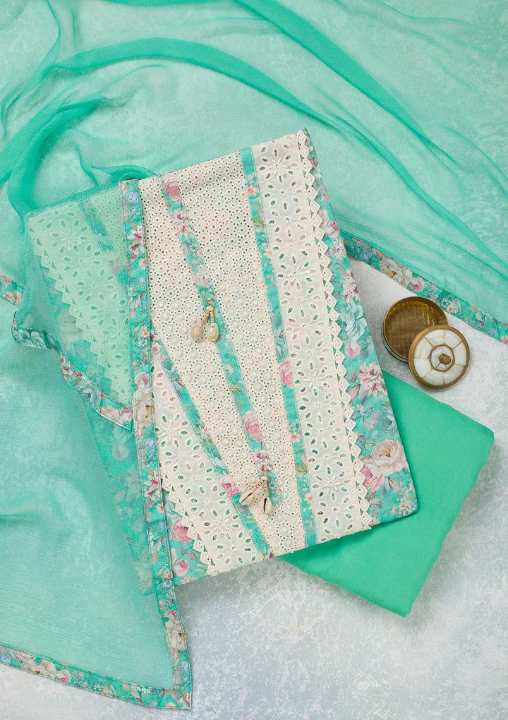 Sky Blue Threadwork Cotton Unstitched Salwar Suit-koskii