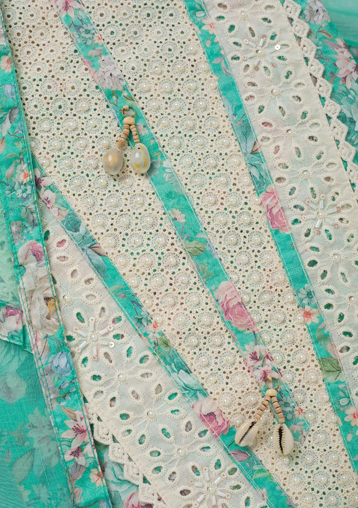 Sky Blue Threadwork Cotton Unstitched Salwar Suit-koskii