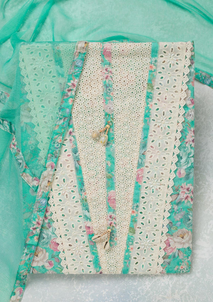 Sky Blue Threadwork Cotton Unstitched Salwar Suit-koskii