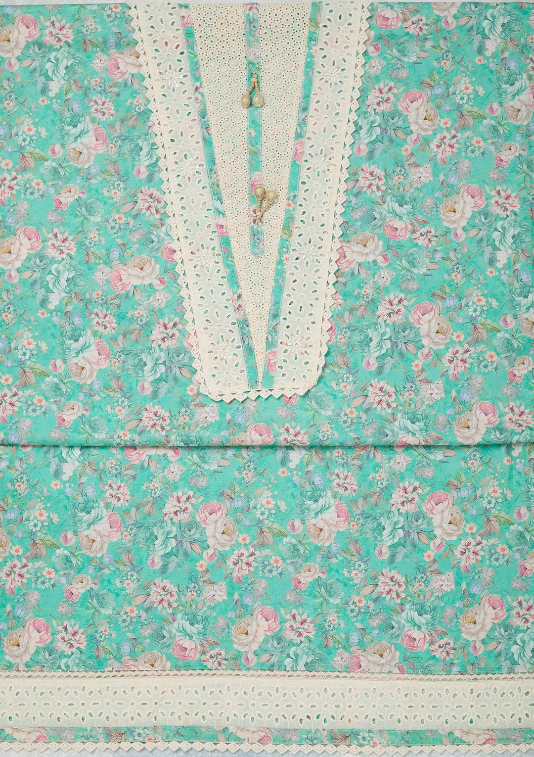 Sky Blue Threadwork Cotton Unstitched Salwar Suit-koskii