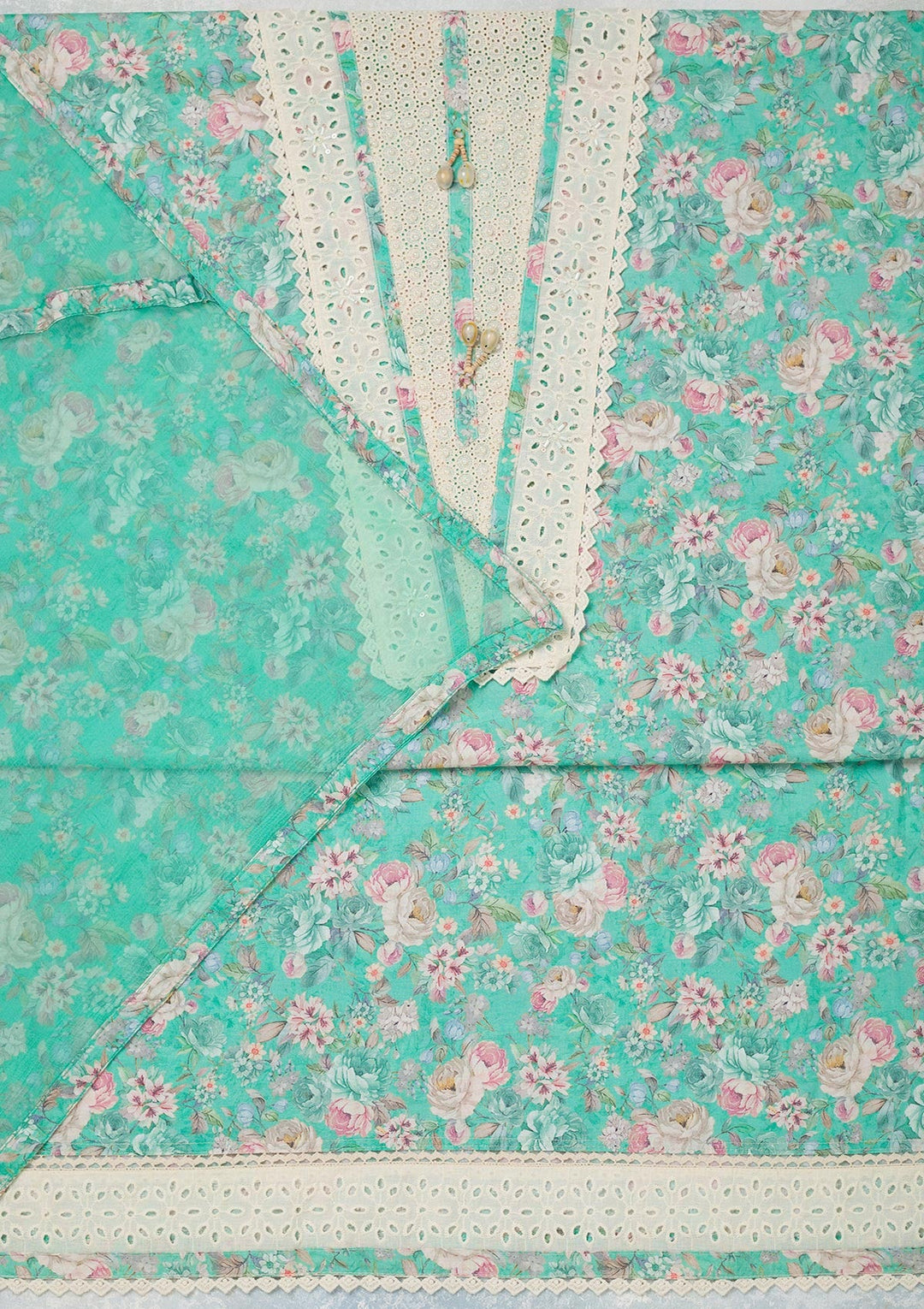 Sky Blue Threadwork Cotton Unstitched Salwar Suit-koskii