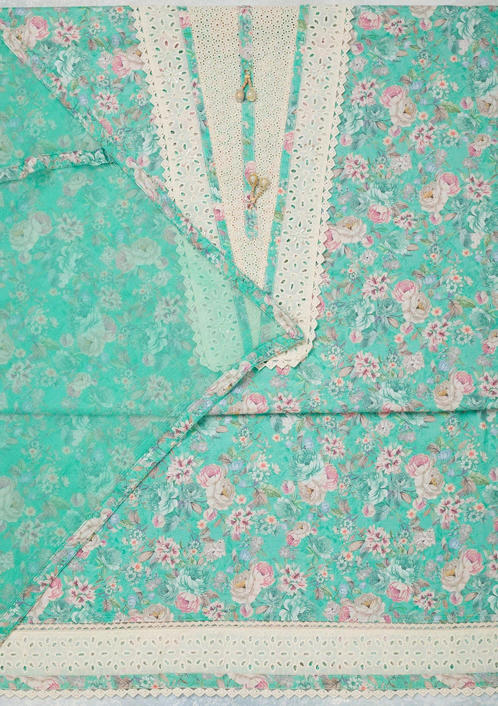 Sky Blue Threadwork Cotton Unstitched Salwar Suit-koskii