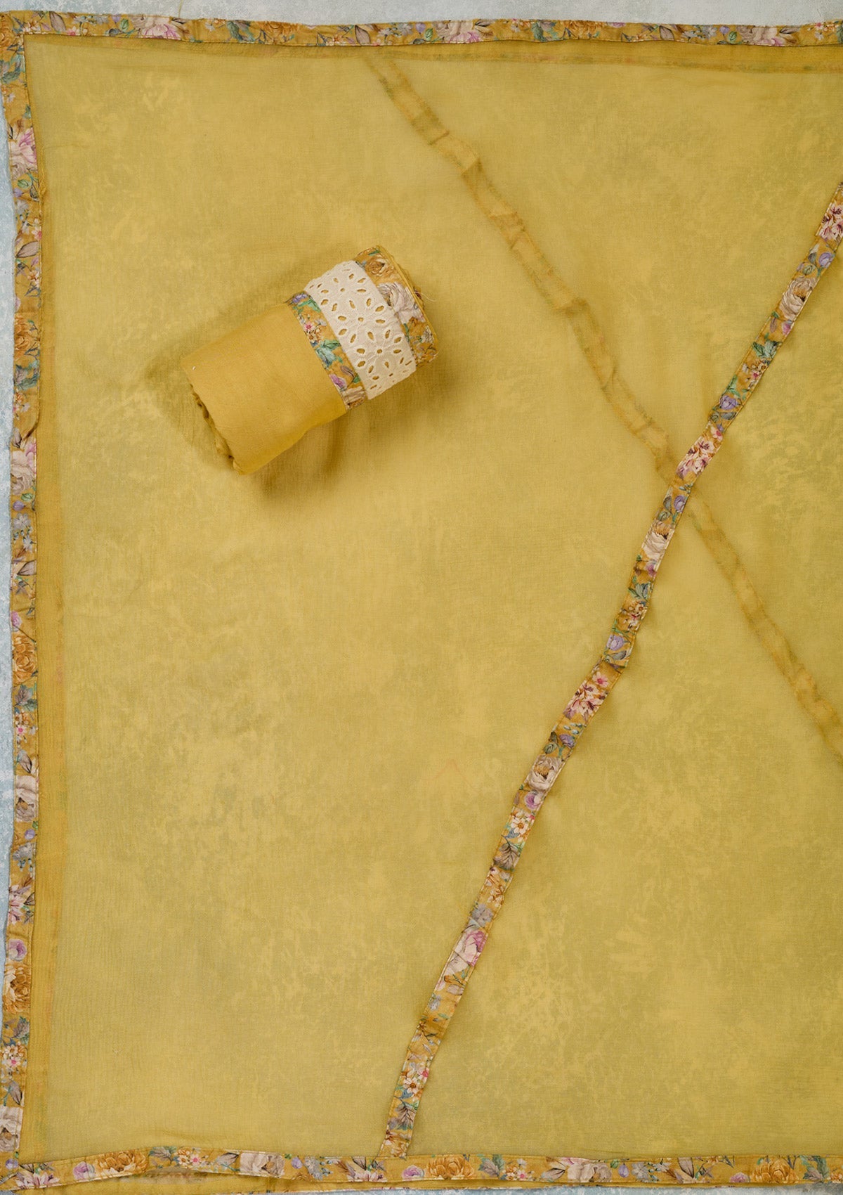 Yellow Threadwork Cotton Unstitched Salwar Suit-Koskii