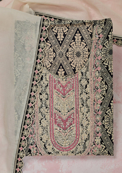 Cream Threadwork Cotton Unstitched Salwar Suit-Koskii