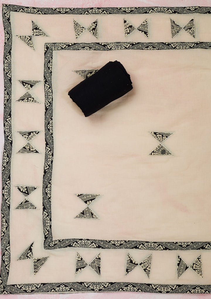 Cream Threadwork Cotton Unstitched Salwar Suit-Koskii