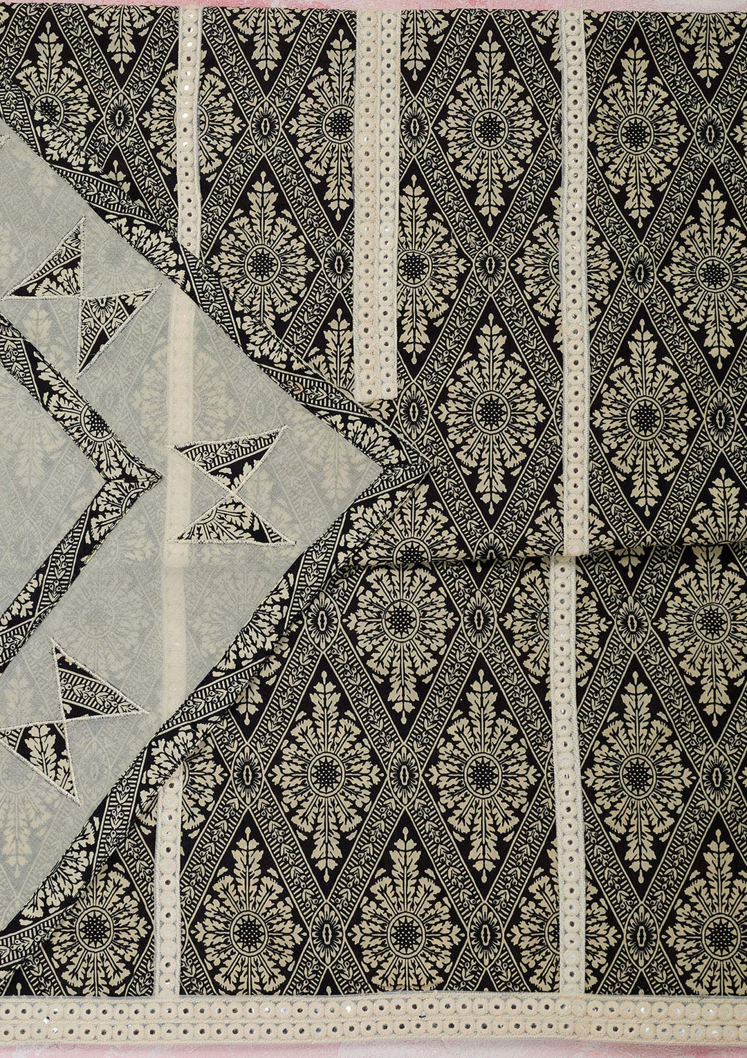 Cream Threadwork Cotton Unstitched Salwar Suit-Koskii