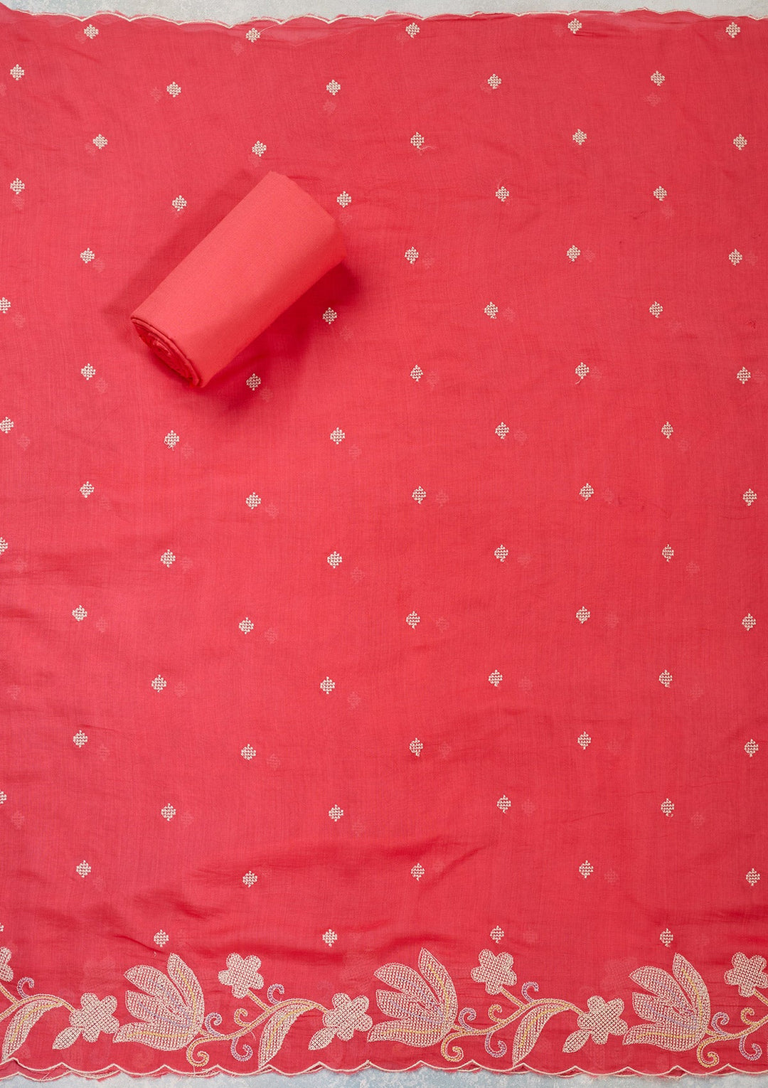 Pink Threadwork Cotton Unstitched Salwar Suit-Koskii