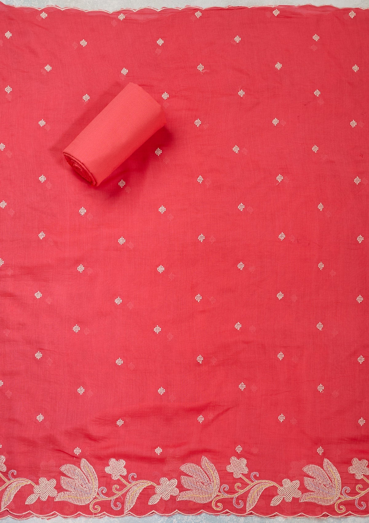 Pink Threadwork Cotton Unstitched Salwar Suit-Koskii